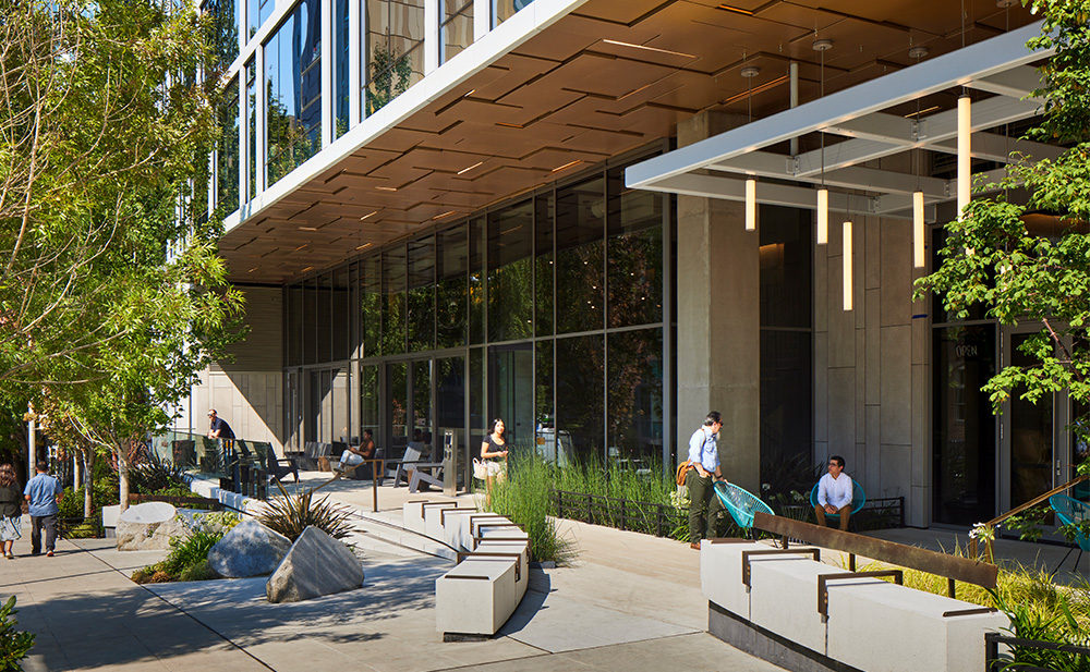 photo of the streetlevel porch at the ayer in downtown seattle