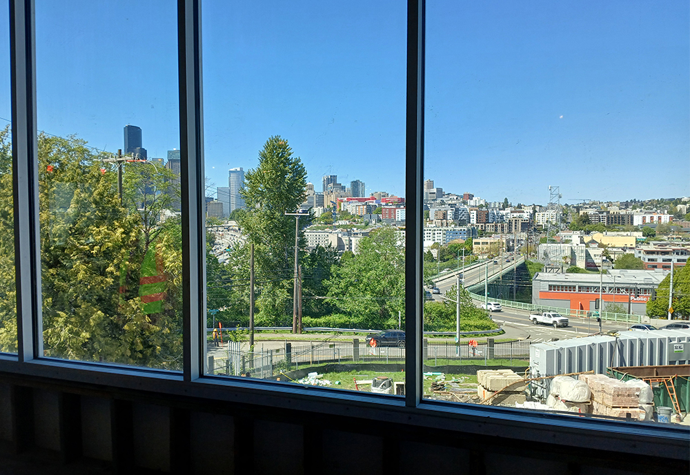 view from the senior living unit overlooking downtown seattle