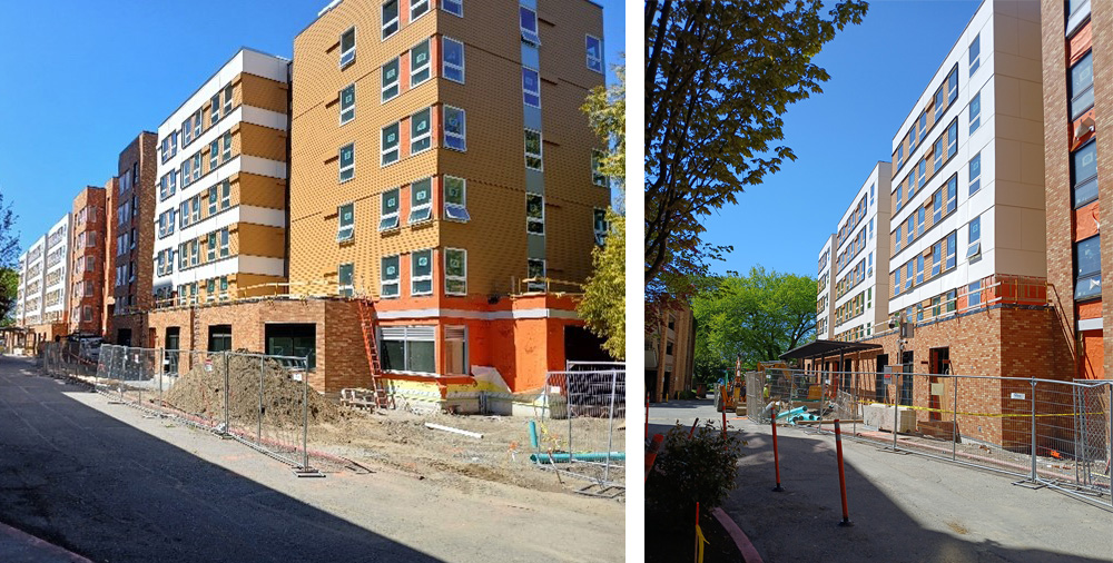 two photos of the elder care entrance the daycare facility at north lot