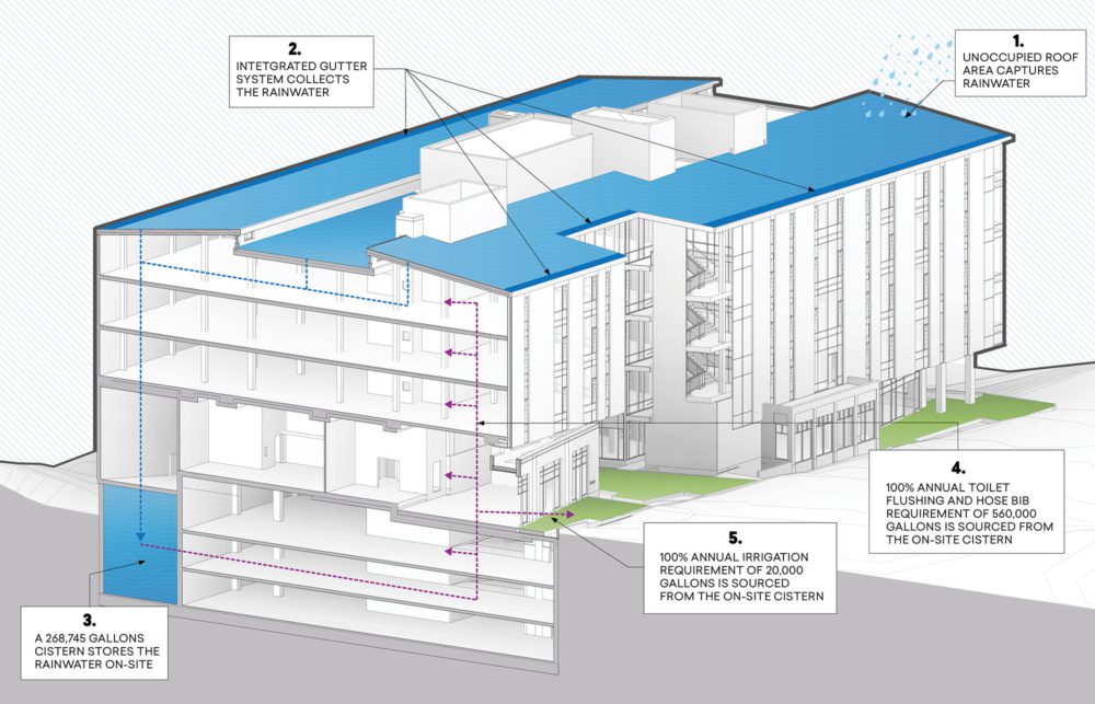 Diagram showing how water is collected in the cistern and distributed throughout the project.