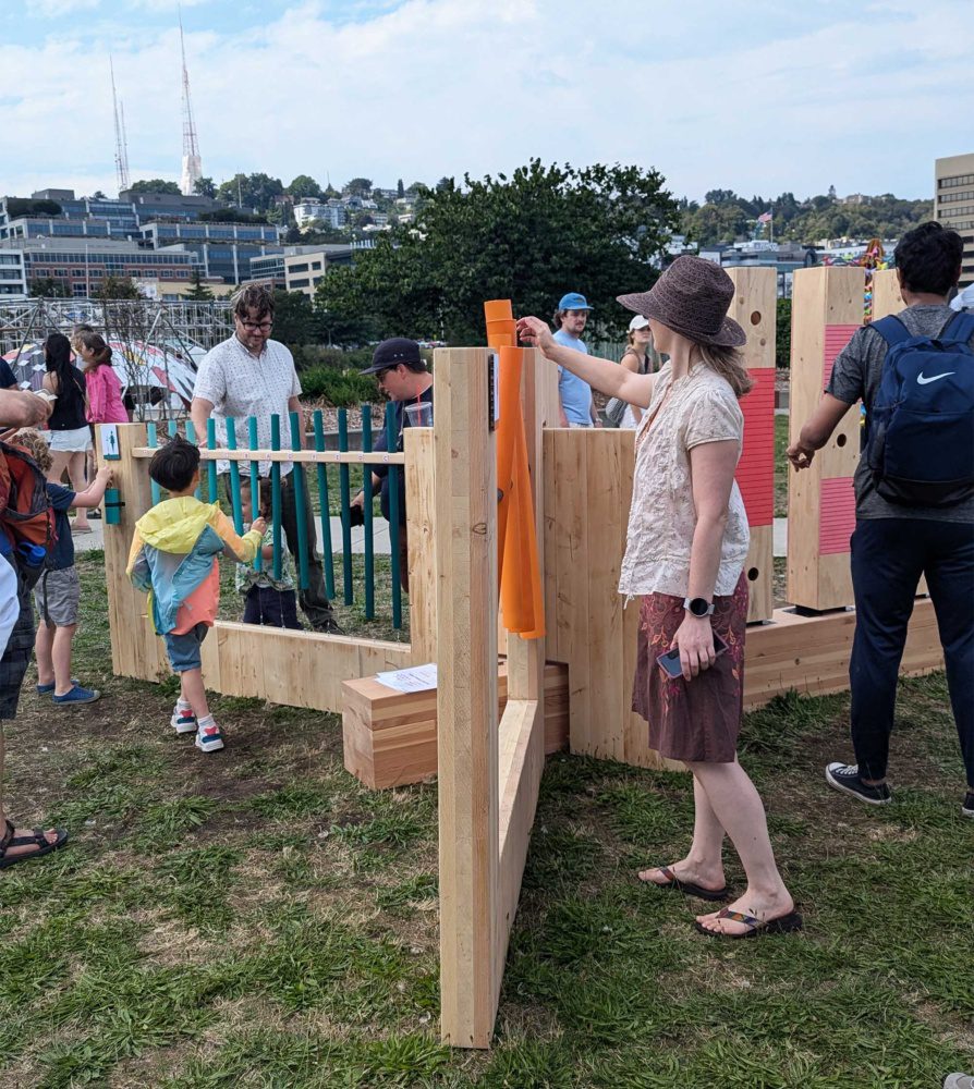 photo of someone playing with the timbre installation during the sdf block party