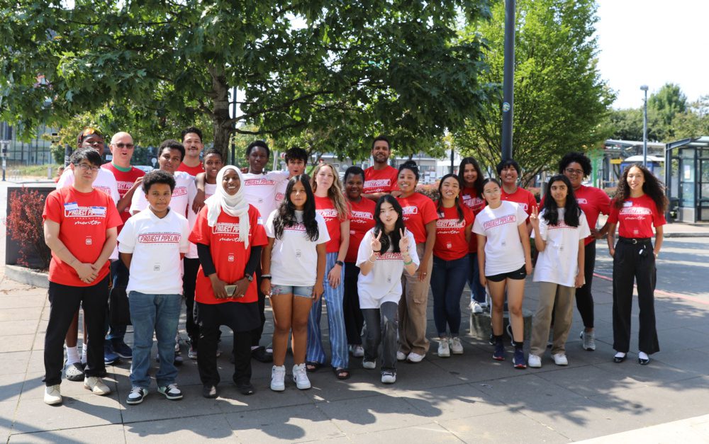 group photo on a sunny day of the project pipeline mentors and students