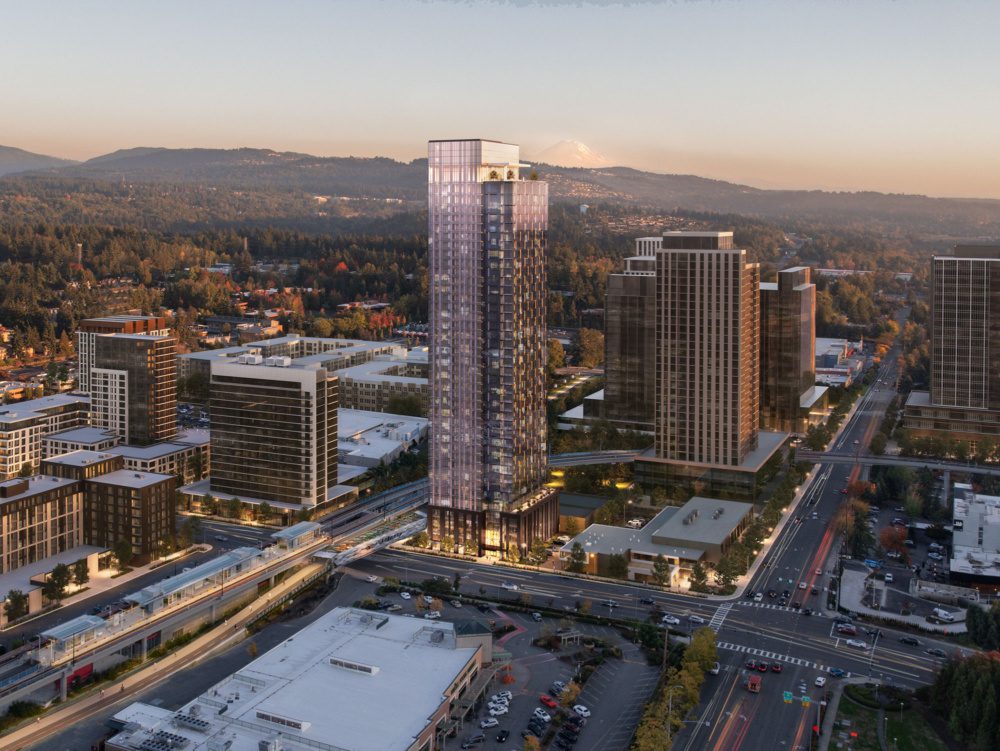 rendering of potential high rise residential building in Bellevue's wilburton neighborhood